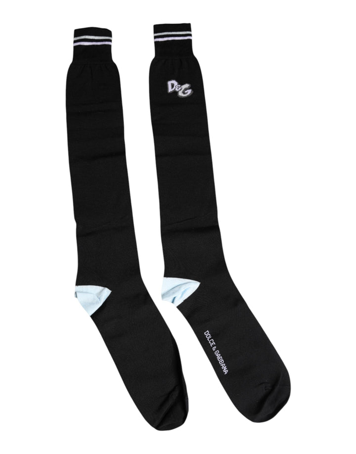 Dolce &amp; Gabbana – Wadenlange Baumwollsocken mit DG-Logo-Print in Schwarz