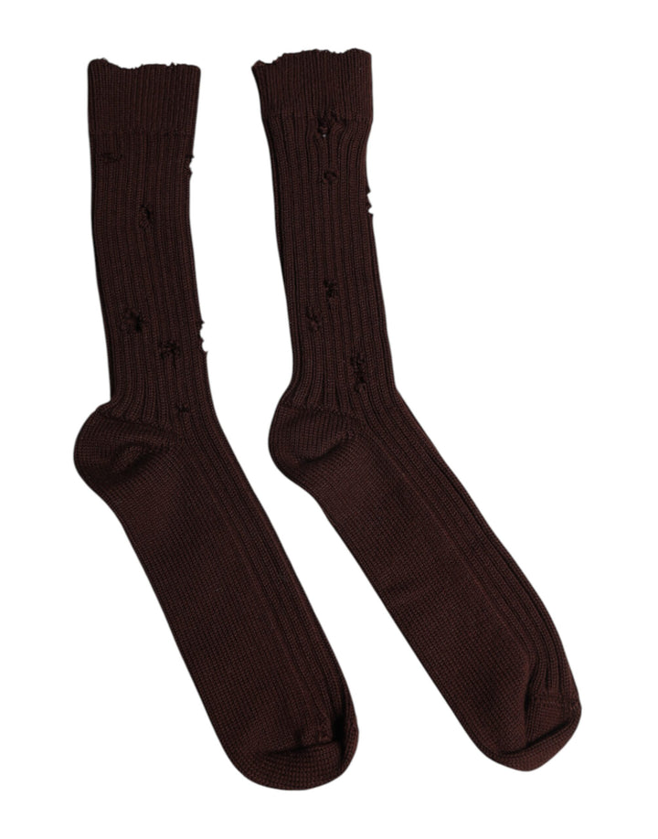 Dolce &amp; Gabbana – Wadenstrümpfe aus brauner Stretch-Baumwolle