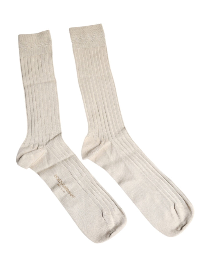 Dolce &amp; Gabbana – Wadenlange Socken aus elastischer Baumwolle mit Logo in Beige