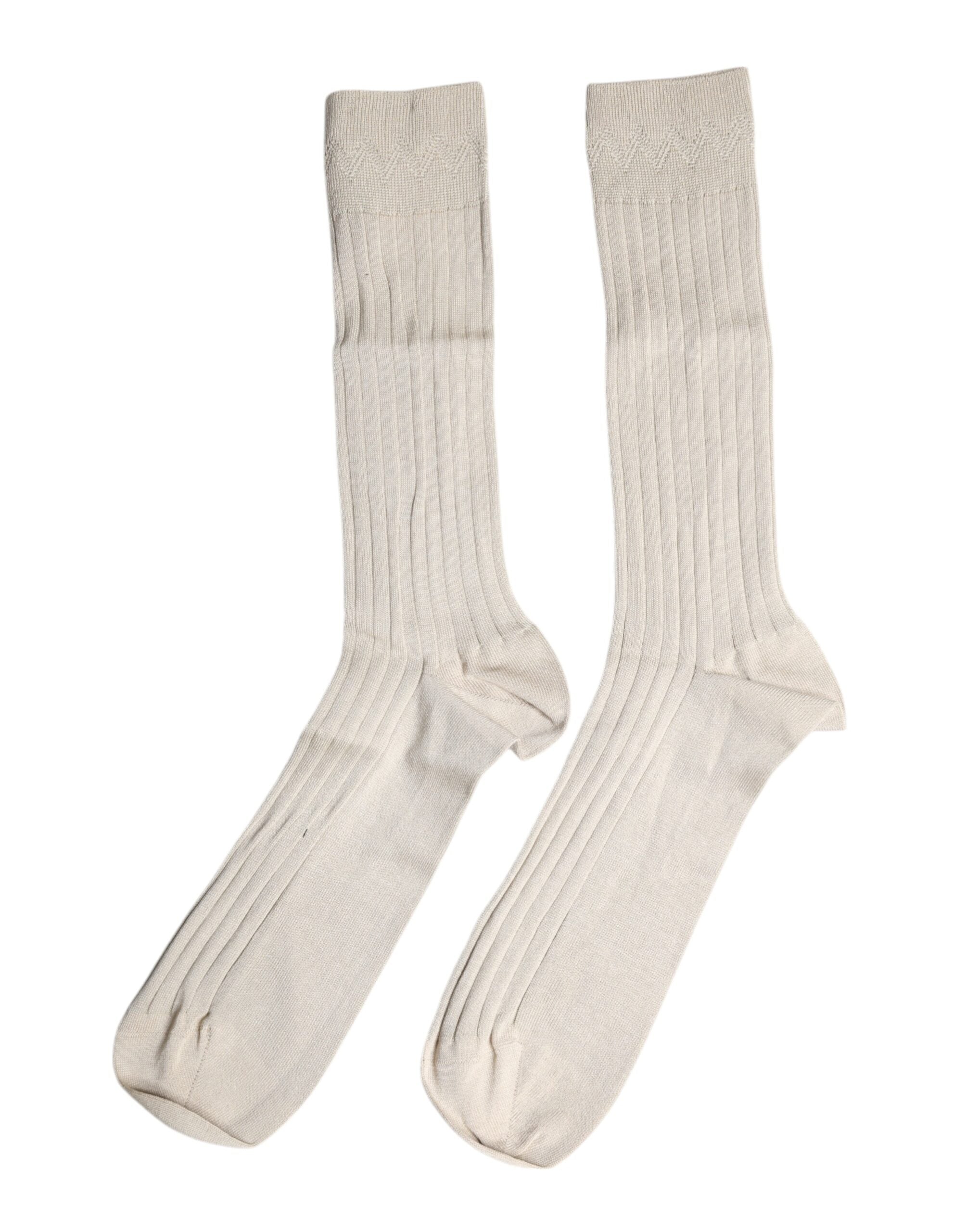 Dolce &amp; Gabbana – Wadenlange Socken aus elastischer Baumwolle mit Logo in Beige