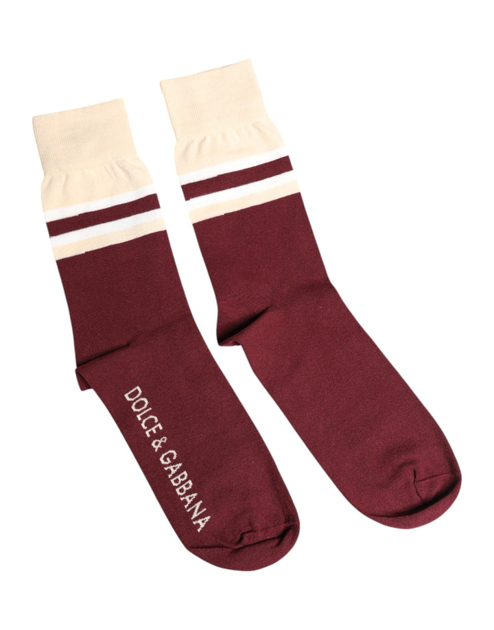 Dolce &amp; Gabbana – Burgunderrote, wadenlange Stretchsocken mit Logo-Print