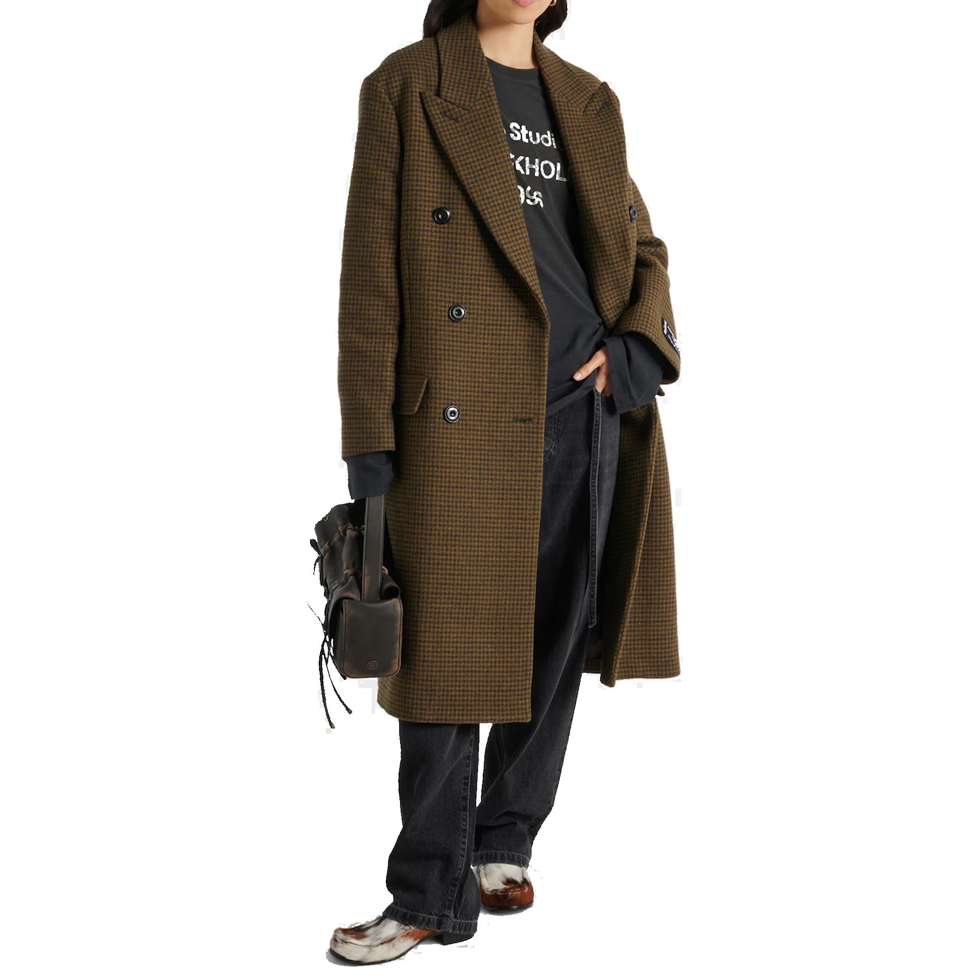 Acne Studios Checked Double-Breasted Wool Blend Coat