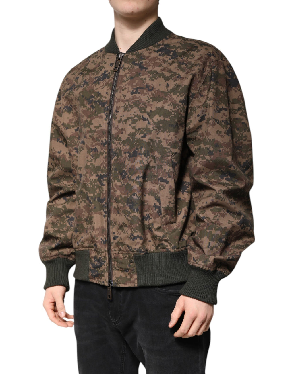 Dolce & Gabbana Brown Camouflage Bomber Full Zip Jacket