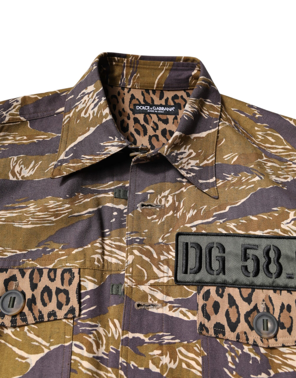 Dolce &amp; Gabbana – Braune Manteljacke aus Baumwolle mit Leopardenmuster und Kragen
