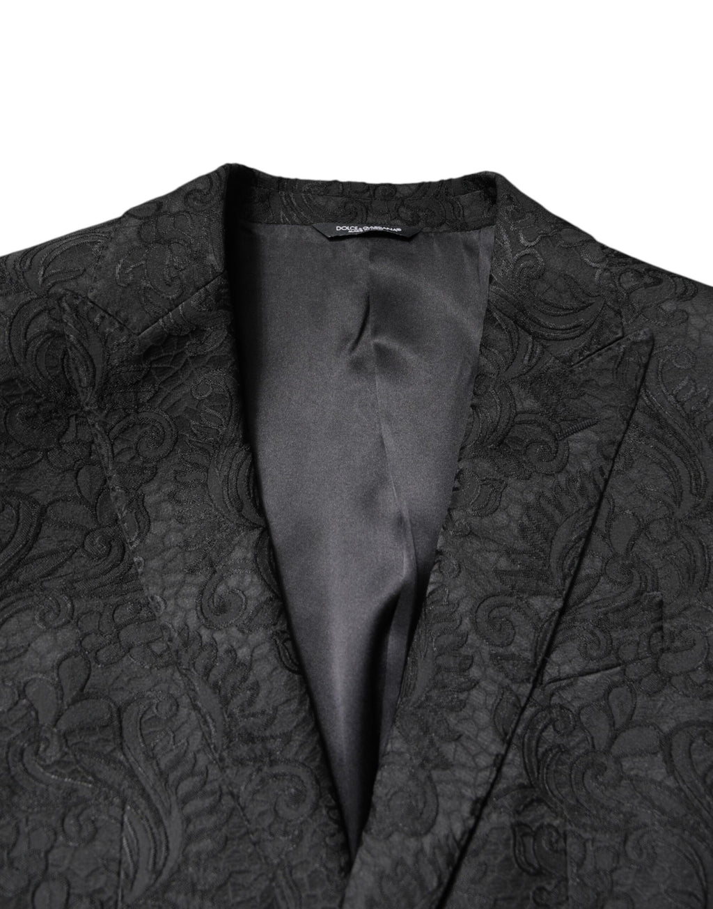 Dolce &amp; Gabbana – Schwarzer Jacquard-Mantel mit Blumenmuster, Jacke und Blazer