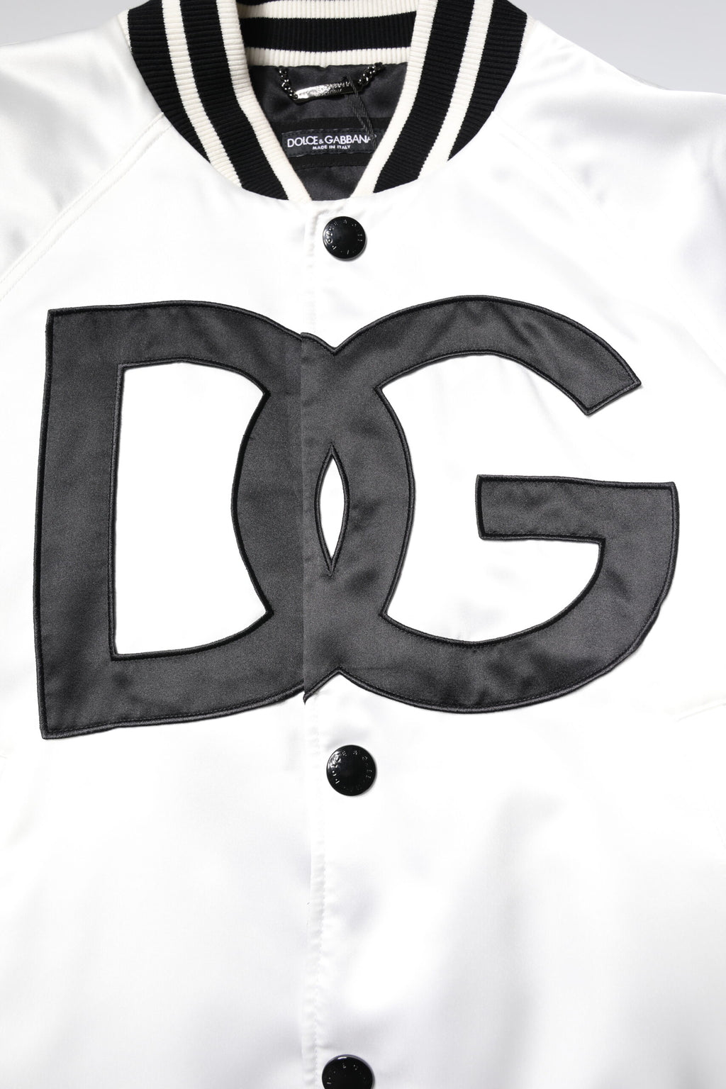 Dolce & Gabbana White DG Logo Polyester Jersey Bomber Jacket