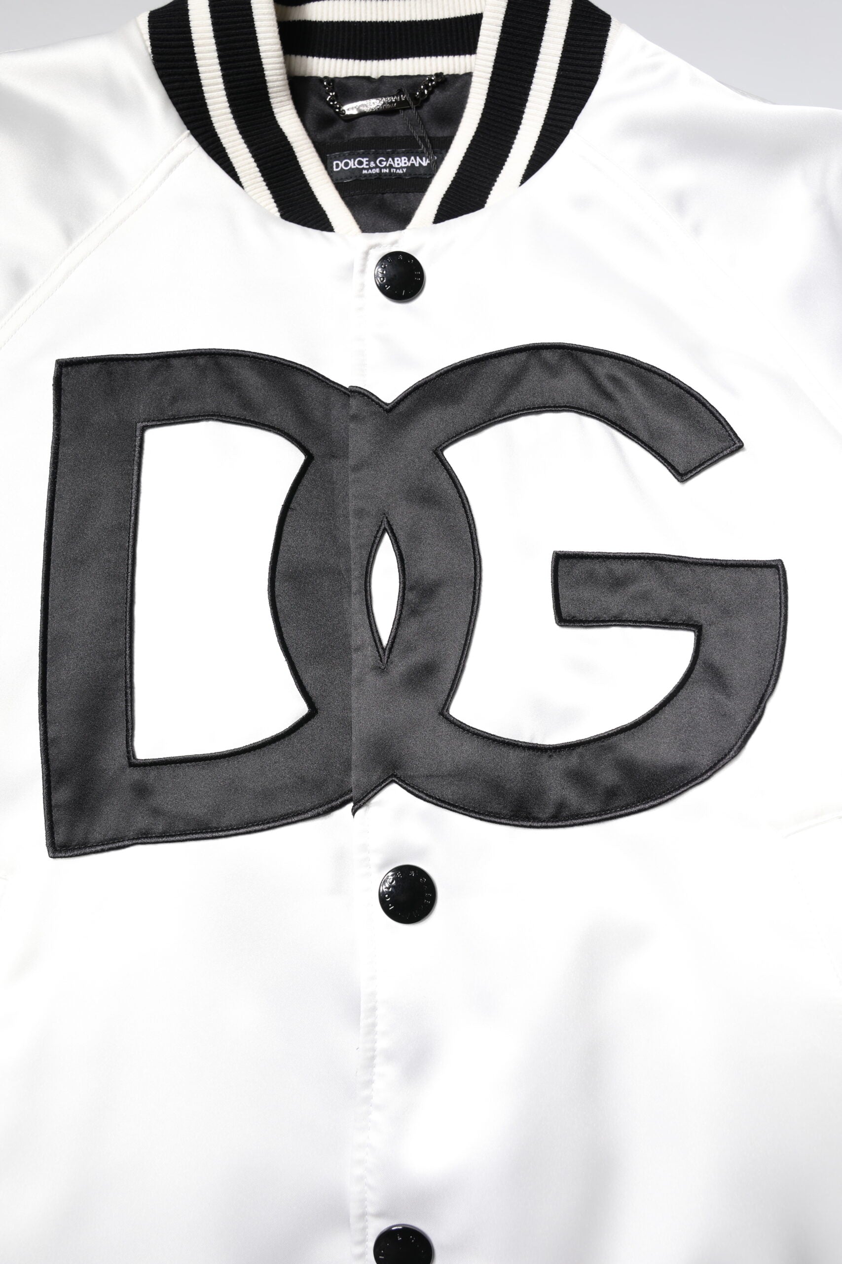 Dolce & Gabbana White DG Logo Polyester Jersey Bomber Jacket
