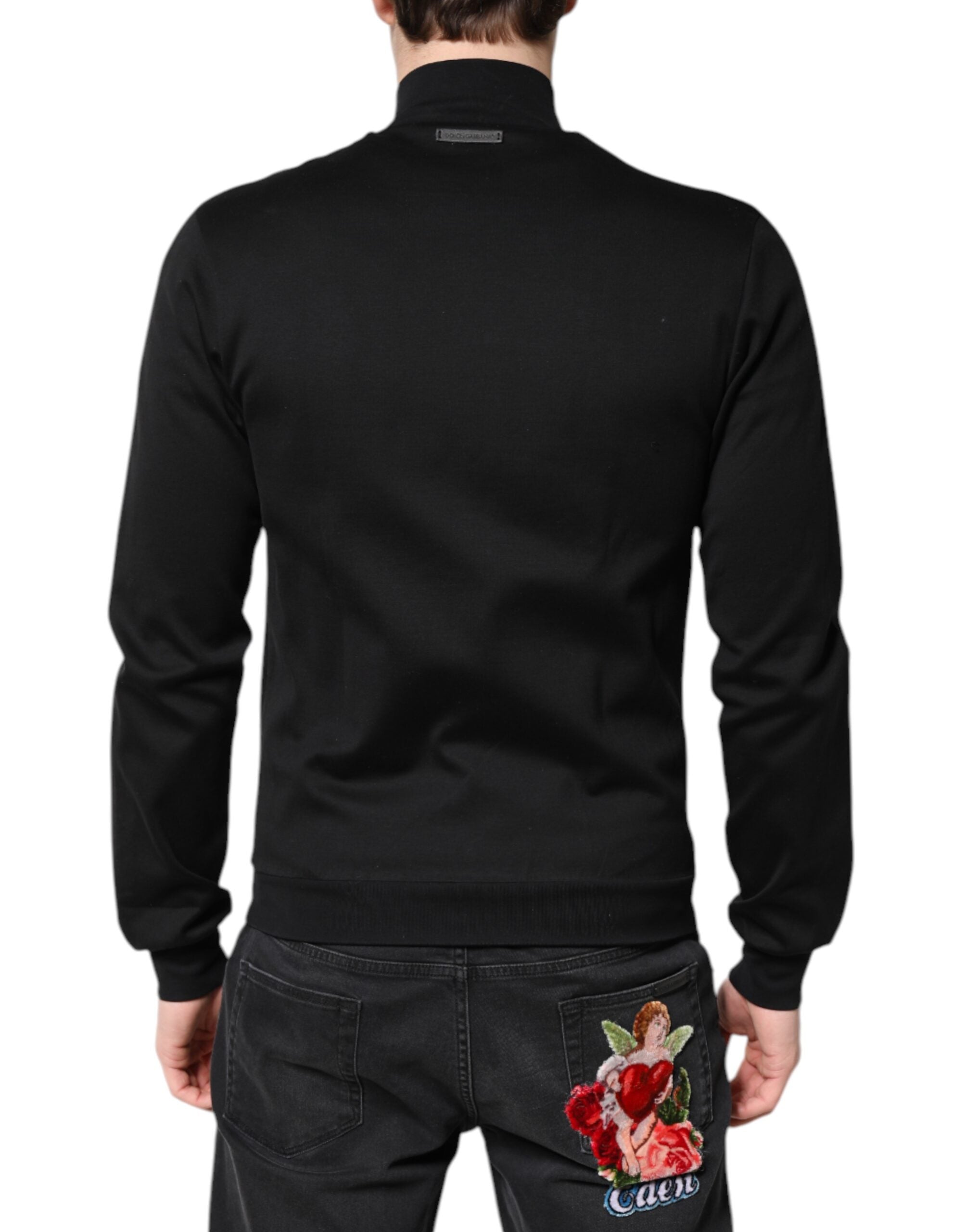 Dolce & Gabbana Black Cotton Logo Full Zip Men Bomber Jacket