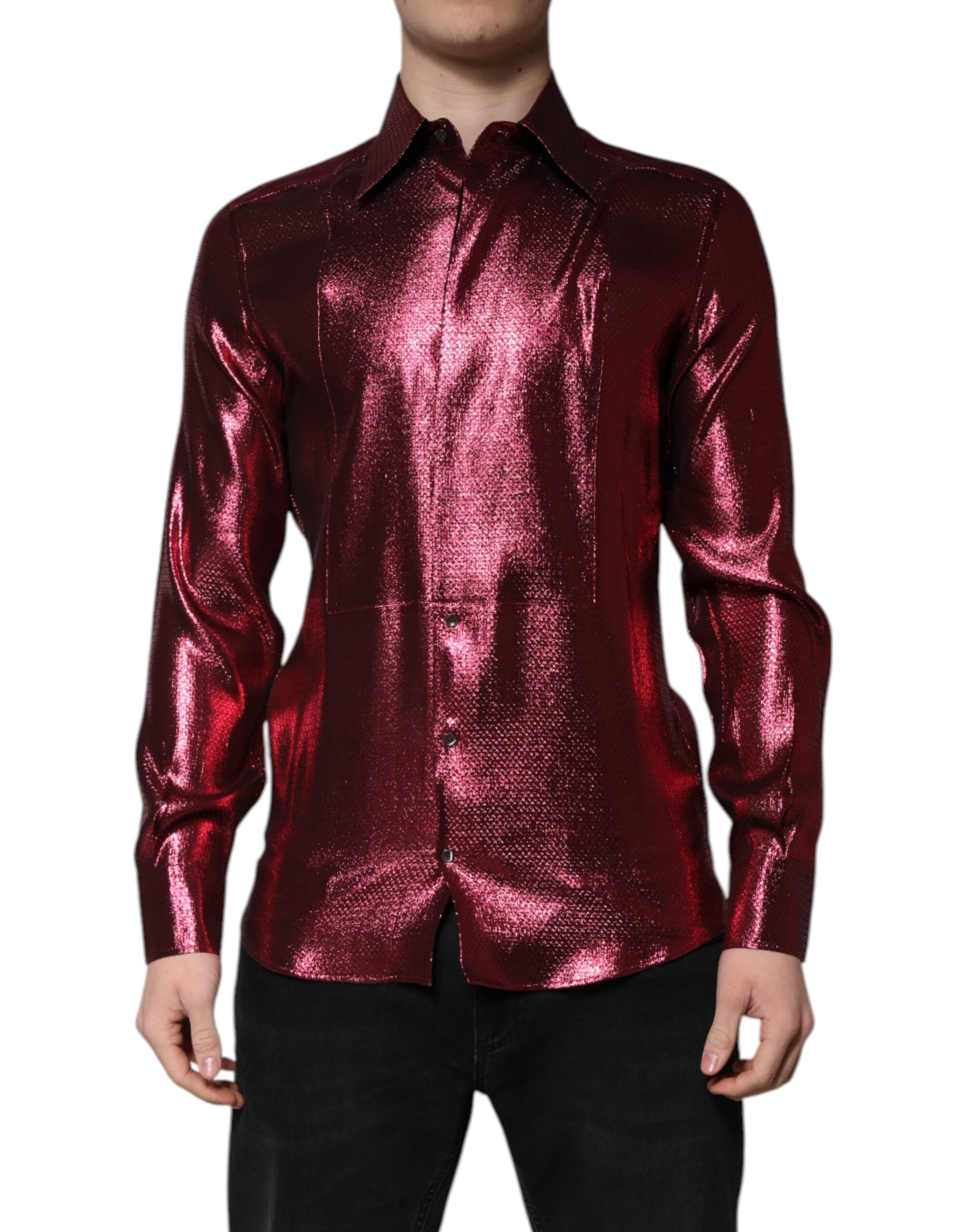 Dolce &amp; Gabbana – Metallic-rotes, goldenes Hemd aus Baumwolle