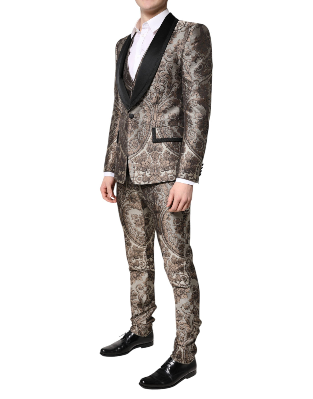 Dolce &amp; Gabbana – Mehrfarbiger, einreihiger, dreiteiliger Jacquard-Anzug