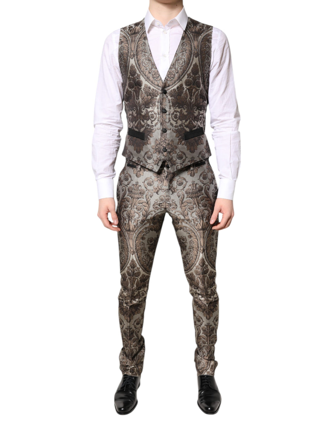 Dolce &amp; Gabbana – Mehrfarbiger, einreihiger, dreiteiliger Jacquard-Anzug