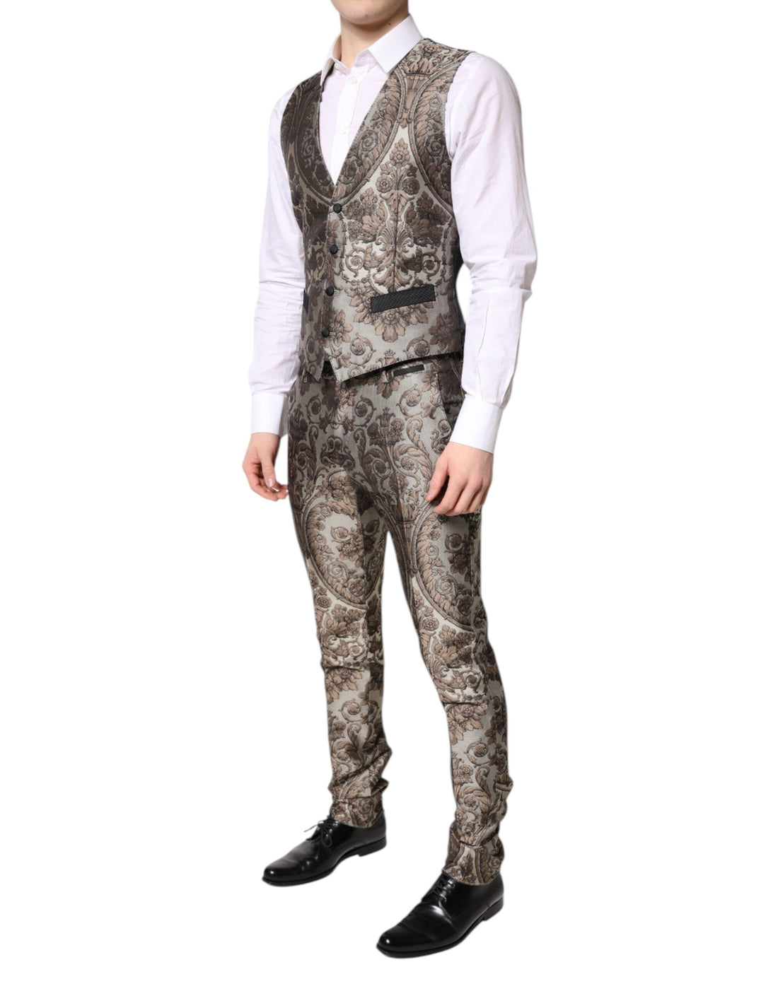 Dolce &amp; Gabbana – Mehrfarbiger, einreihiger, dreiteiliger Jacquard-Anzug
