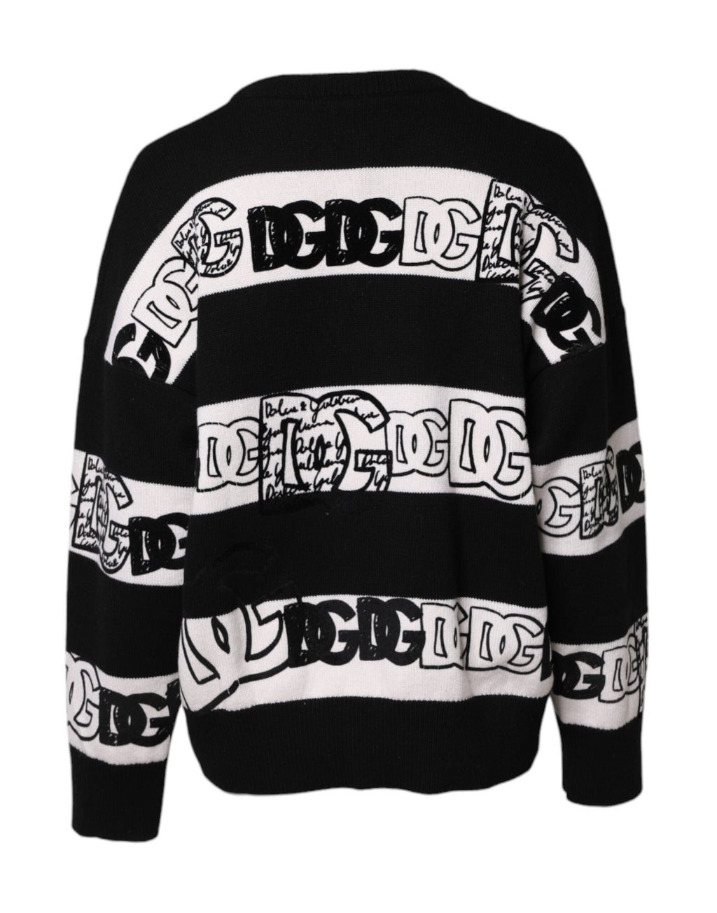 Dolce & Gabbana Black White Logo Print Wool Pullover Sweater