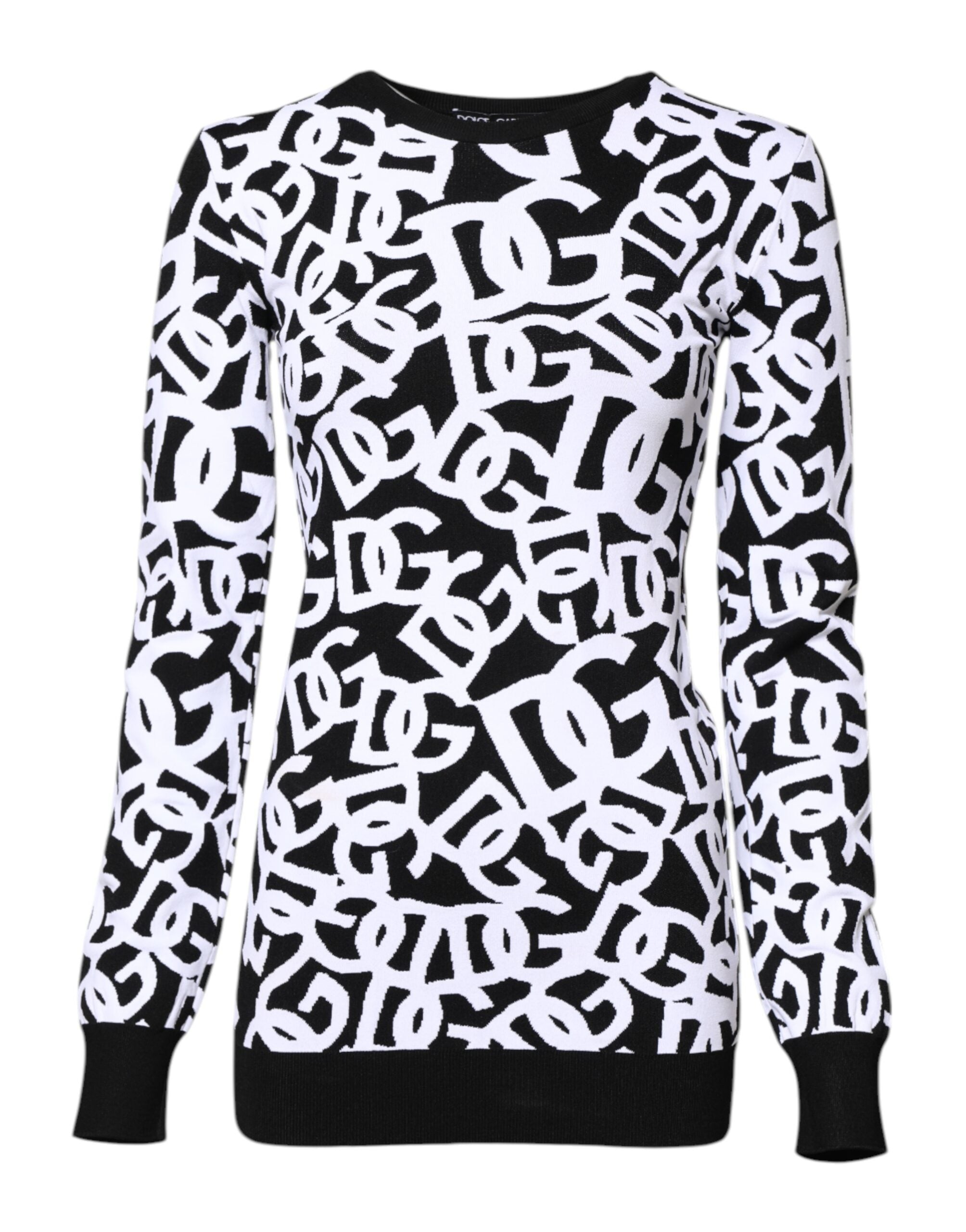Dolce & Gabbana Black White Logo Print Women Pullover Sweater