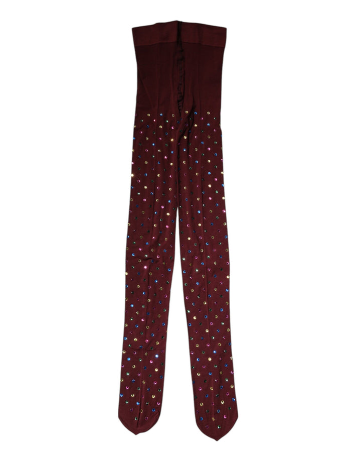 Dolce &amp; Gabbana – Kastanienbraune Nylon-Strumpfhose mit Kristallverzierung