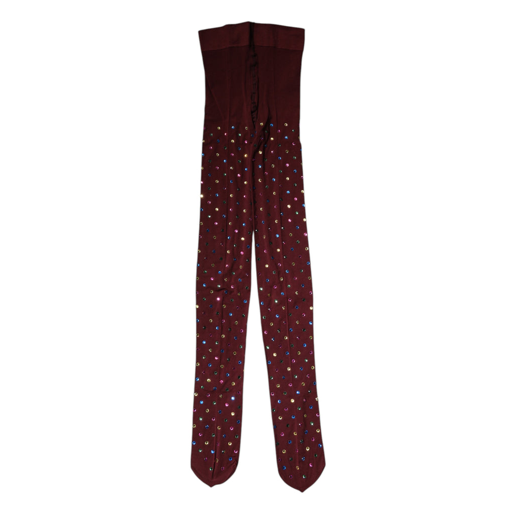 Dolce &amp; Gabbana – Kastanienbraune Nylon-Strumpfhose mit Kristallverzierung