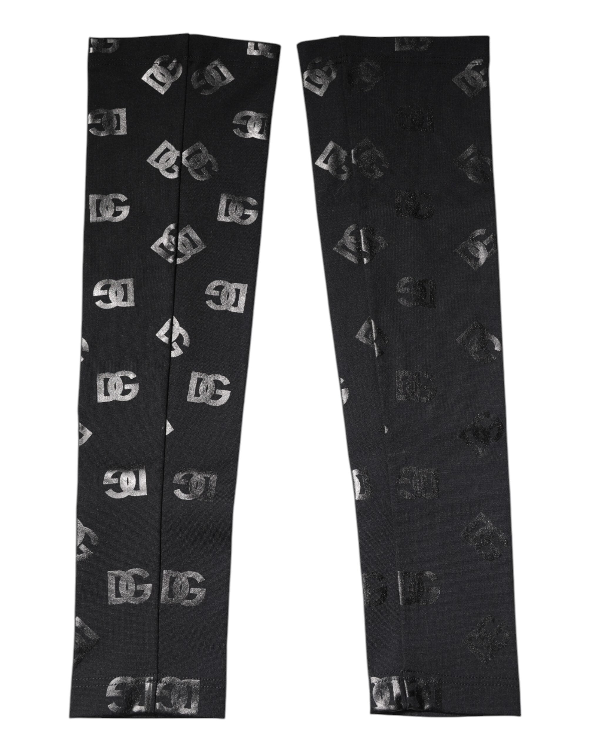 Dolce &amp; Gabbana – Schwarze Stretch-Armstulpen aus Wolle mit DG-Logo und Monogramm