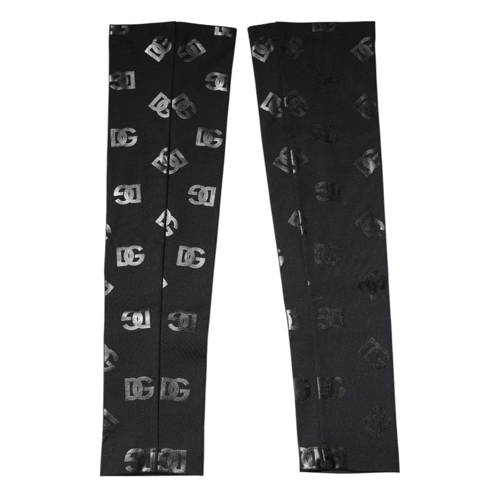 Dolce &amp; Gabbana – Schwarze Stretch-Armstulpen aus Wolle mit DG-Logo und Monogramm