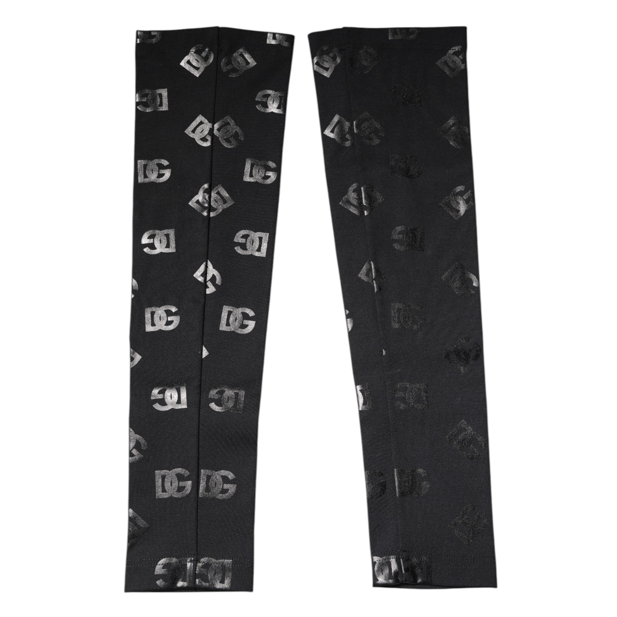 Dolce &amp; Gabbana – Schwarze Stretch-Armstulpen aus Wolle mit DG-Logo und Monogramm
