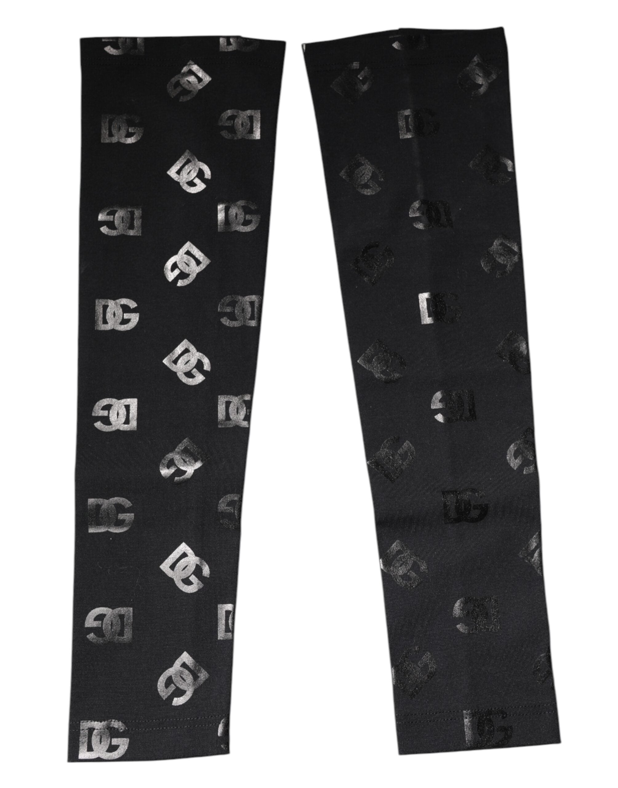 Dolce &amp; Gabbana – Schwarze Stretch-Armstulpen aus Wolle mit DG-Logo und Monogramm