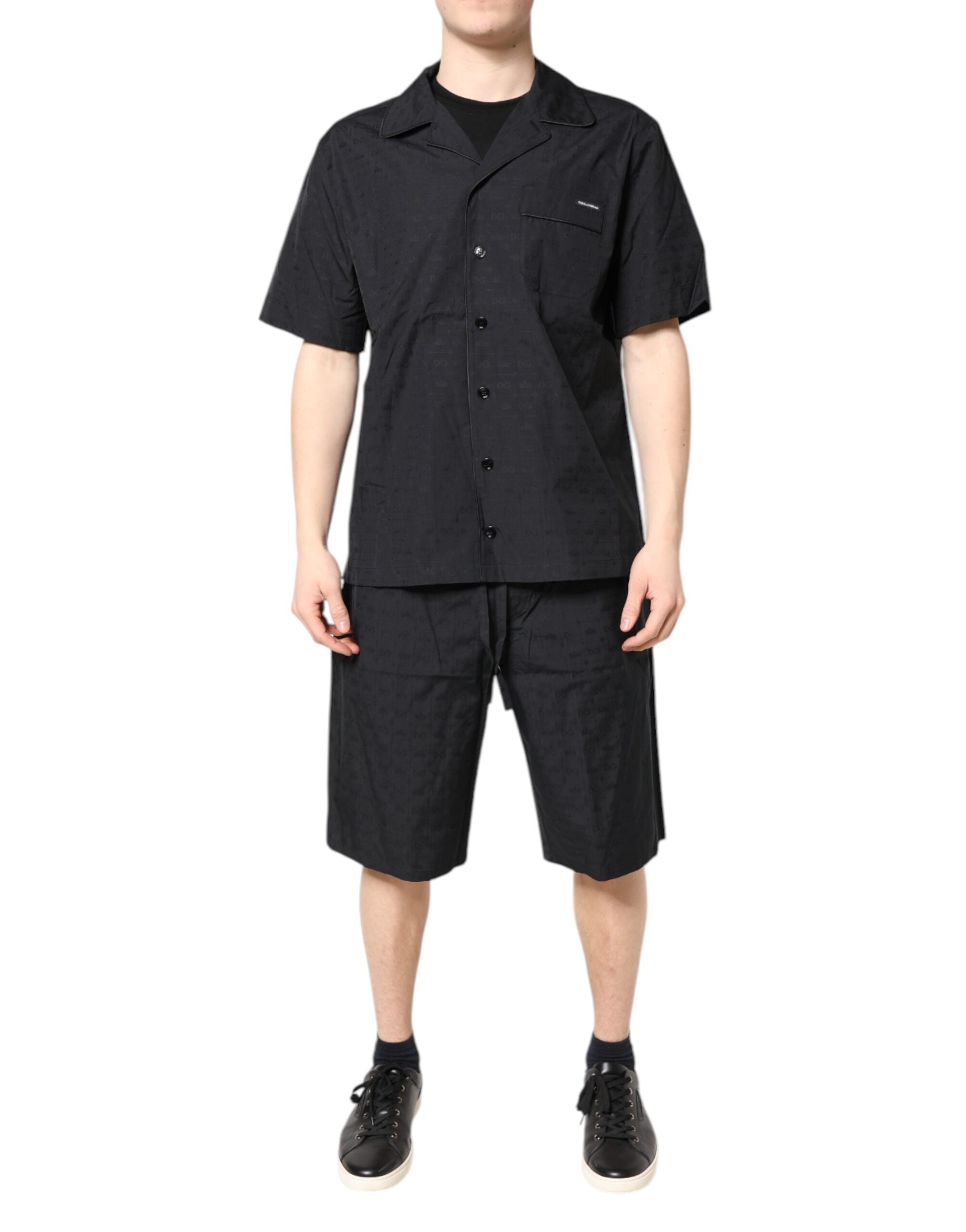 Dolce &amp; Gabbana Herren-Pyjama-Set aus schwarzer Baumwolle, Nachtwäsche