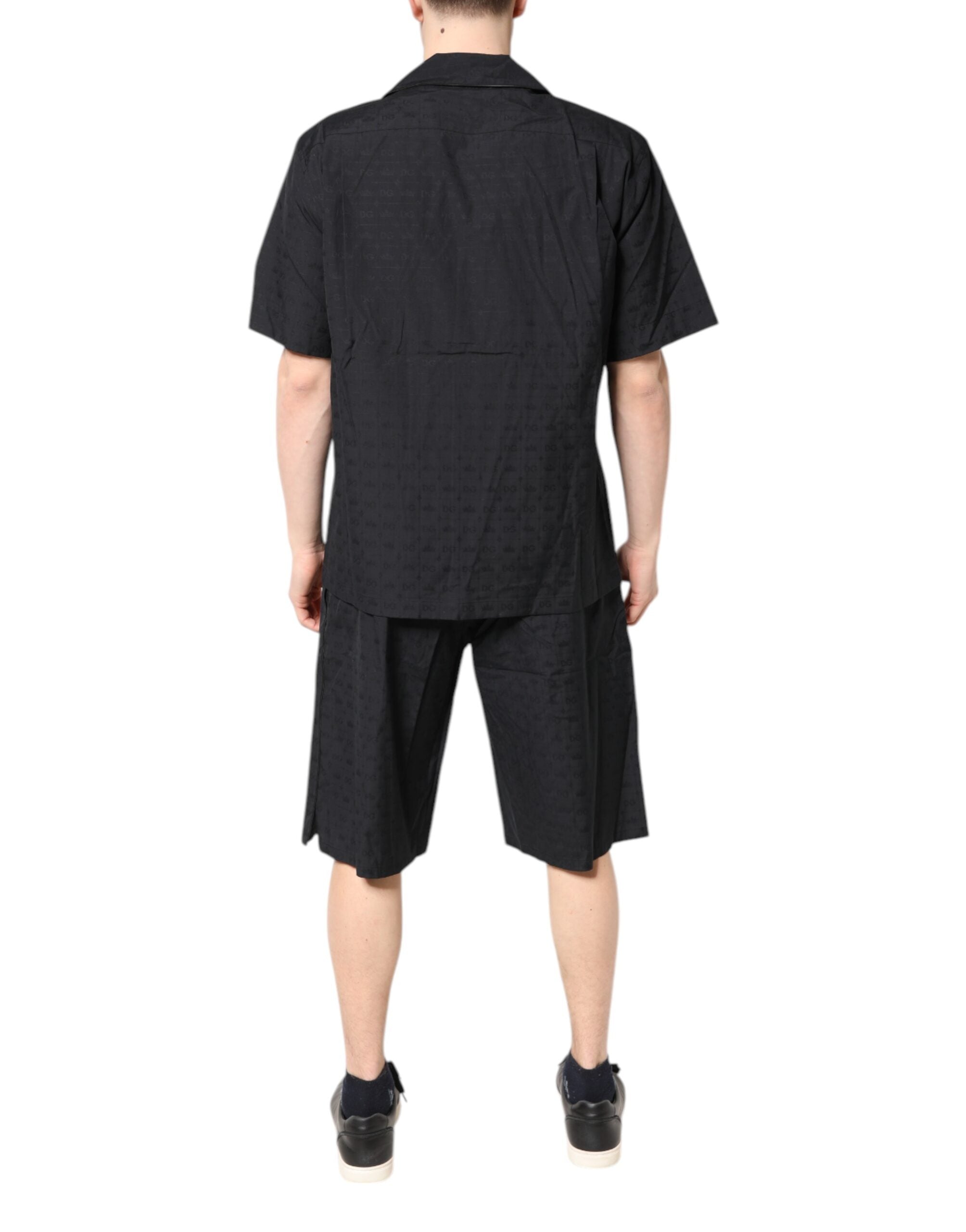 Dolce &amp; Gabbana Herren-Pyjama-Set aus schwarzer Baumwolle, Nachtwäsche