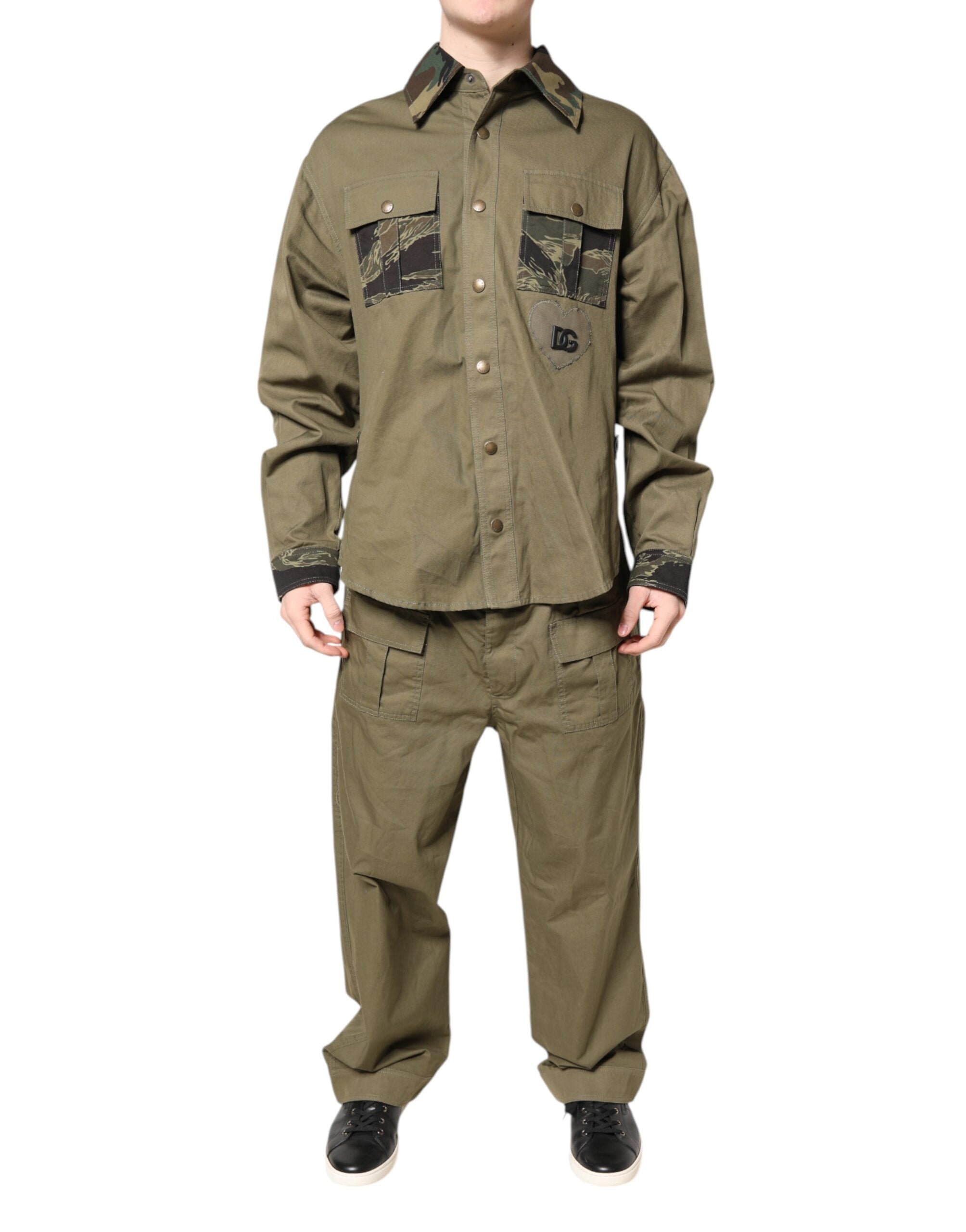 Dolce &amp; Gabbana Braunes Baumwoll-Stretch-Hemd-Hosen-Freizeitset