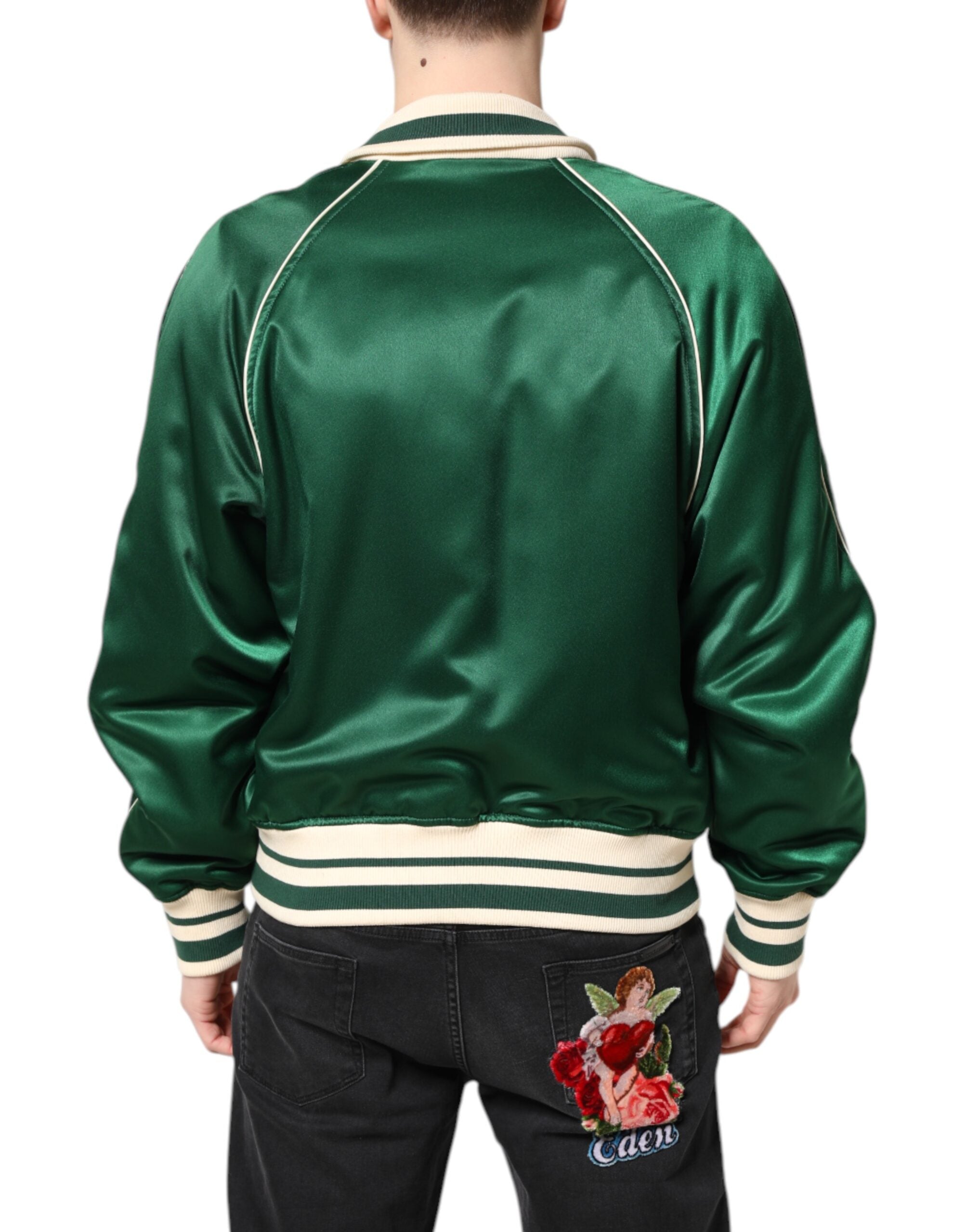 Dolce &amp; Gabbana – Grüne Bomberjacke mit durchgehendem Reißverschluss und DG-Logo