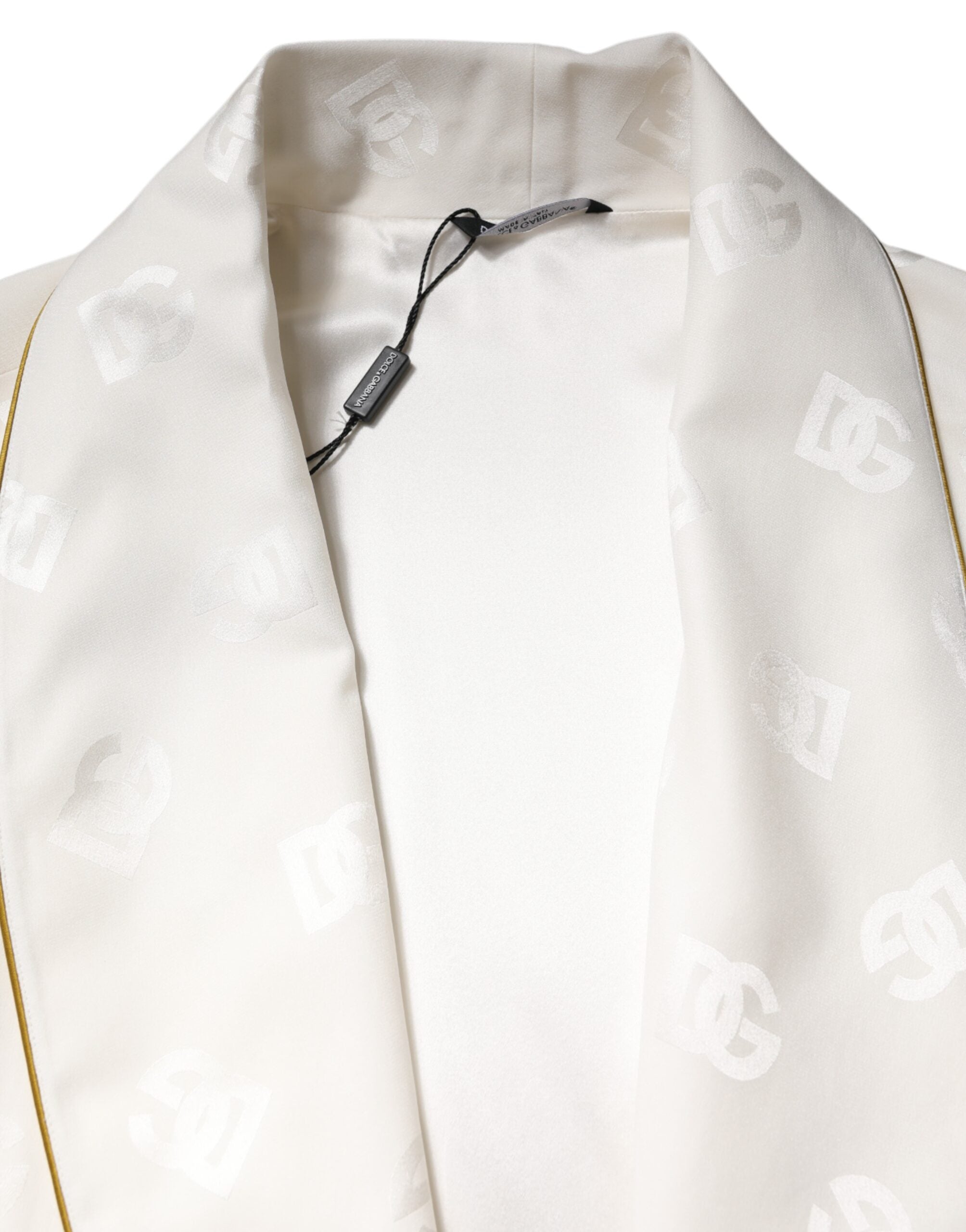 Dolce &amp; Gabbana Elfenbeinfarbene Seiden-Logo-Wickelrobe für Herren