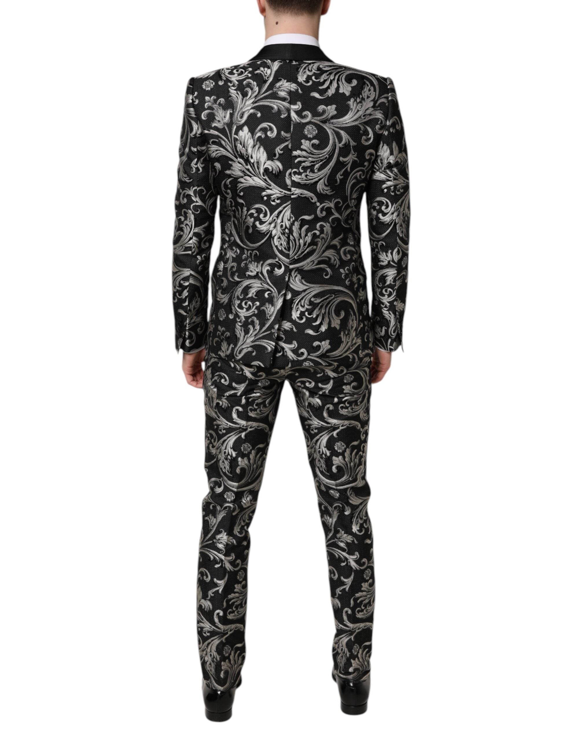 Dolce &amp; Gabbana Schwarz-Grau MARTINI Jacquard Herren 3-teiliger Anzug