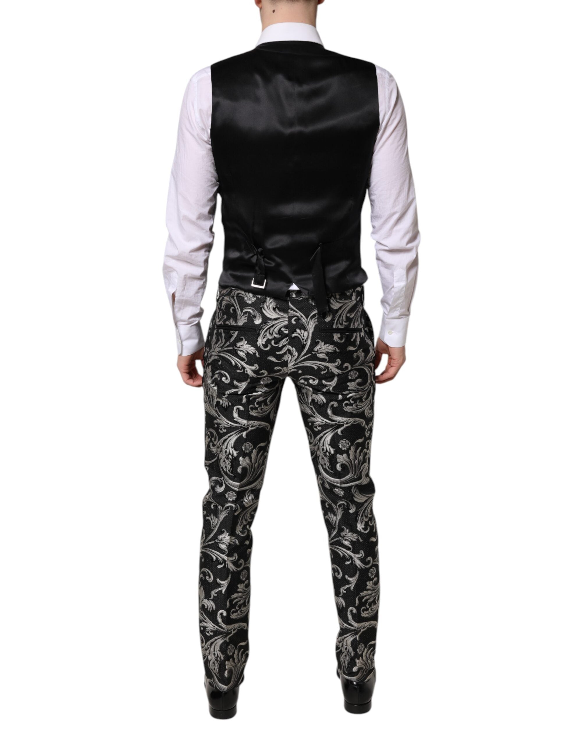 Dolce &amp; Gabbana Schwarz-Grau MARTINI Jacquard Herren 3-teiliger Anzug