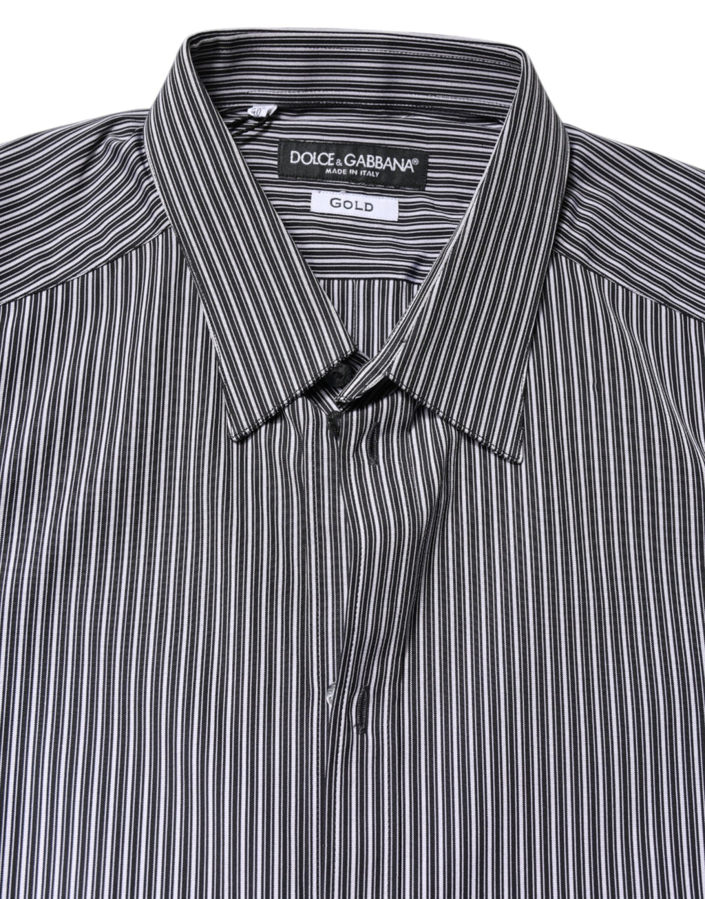 Dolce &amp; Gabbana Schwarz-Weiß gestreiftes GOLD-Formelles Hemd