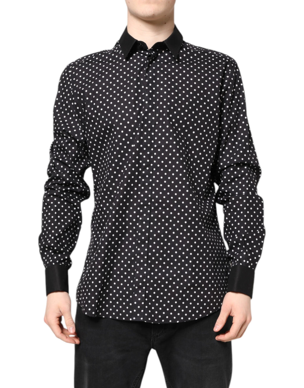 Dolce & Gabbana Black Polka Dot Cotton Formal Dress Shirt