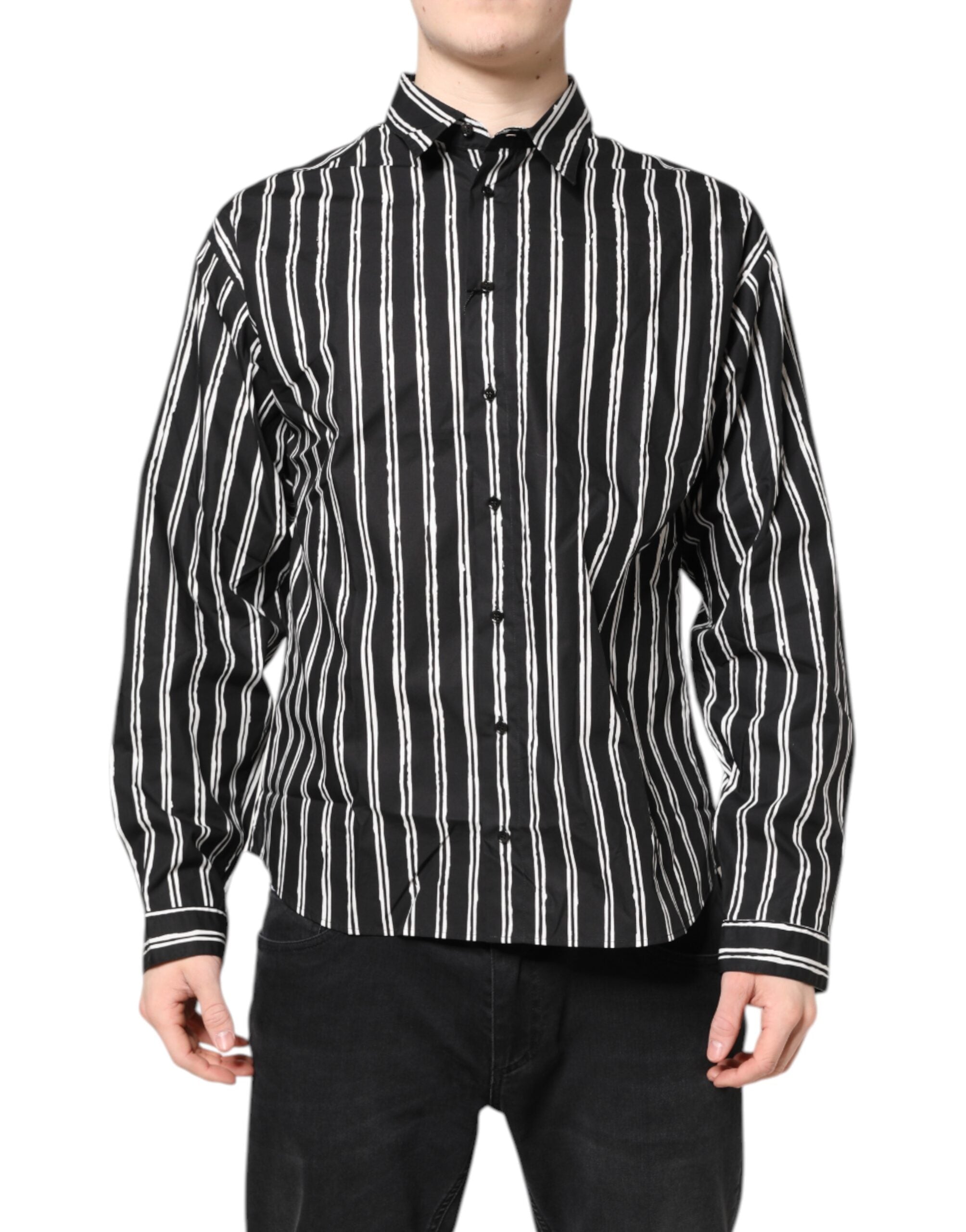 Dolce &amp; Gabbana – Schwarz-weiß gestreiftes Baumwollhemd