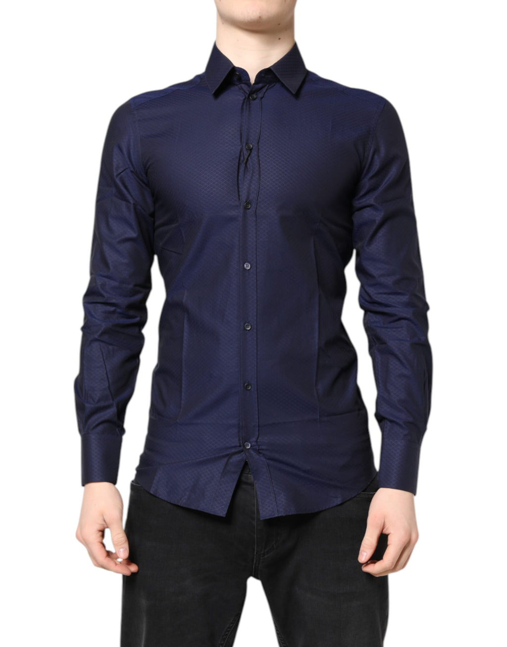 Dolce &amp; Gabbana Blau GOLD Baumwolle Langarm Herren Hemd