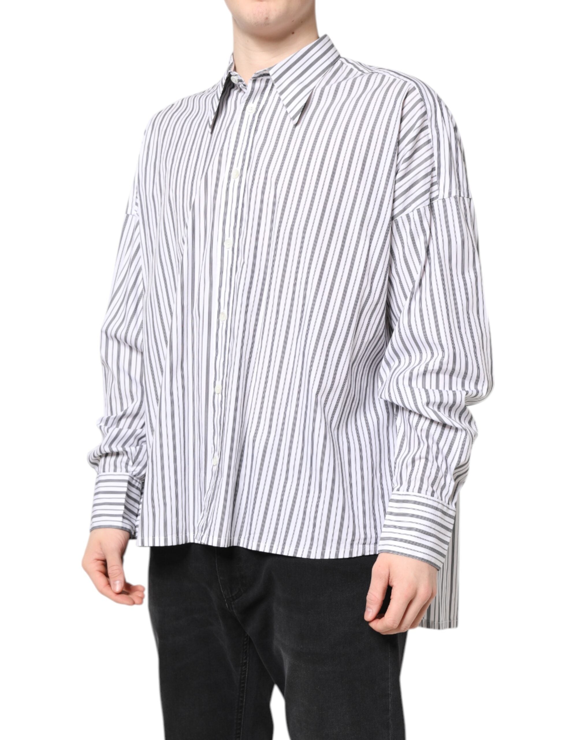 Dolce & Gabbana White Black Stripe Button Down Casual Shirt