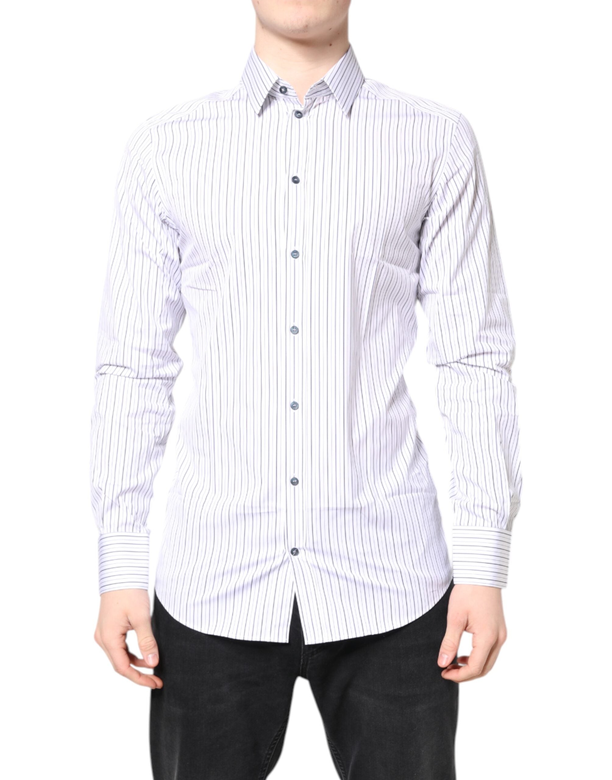 Dolce & Gabbana White Stripes GOLD Cotton Formal Shirt