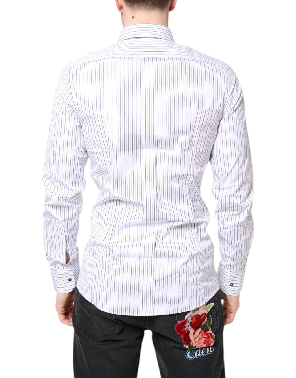 Dolce & Gabbana White Stripes GOLD Cotton Formal Shirt