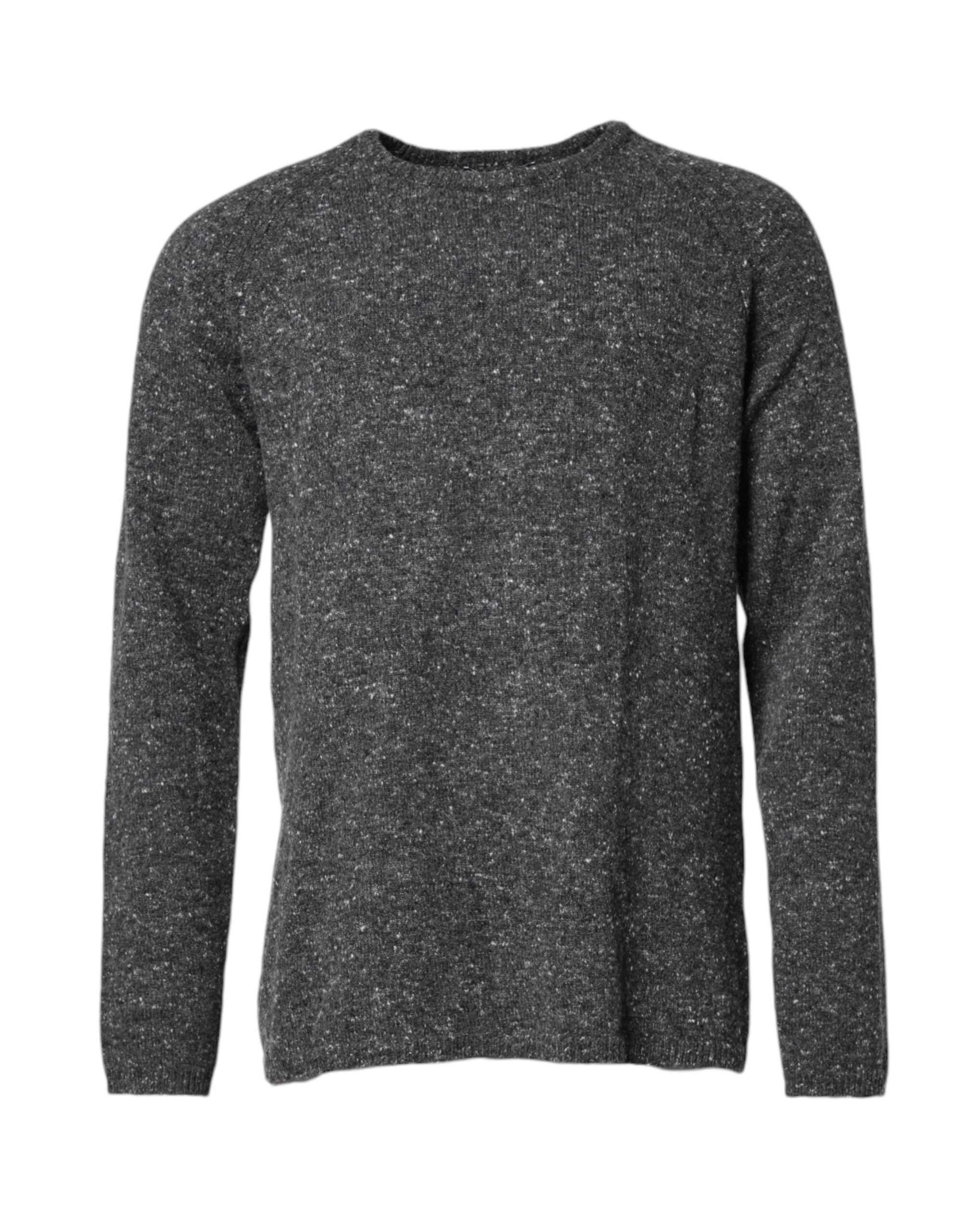 Dolce &amp; Gabbana Grauer Pullover aus gestrickter Wolle mit Rundhalsausschnitt