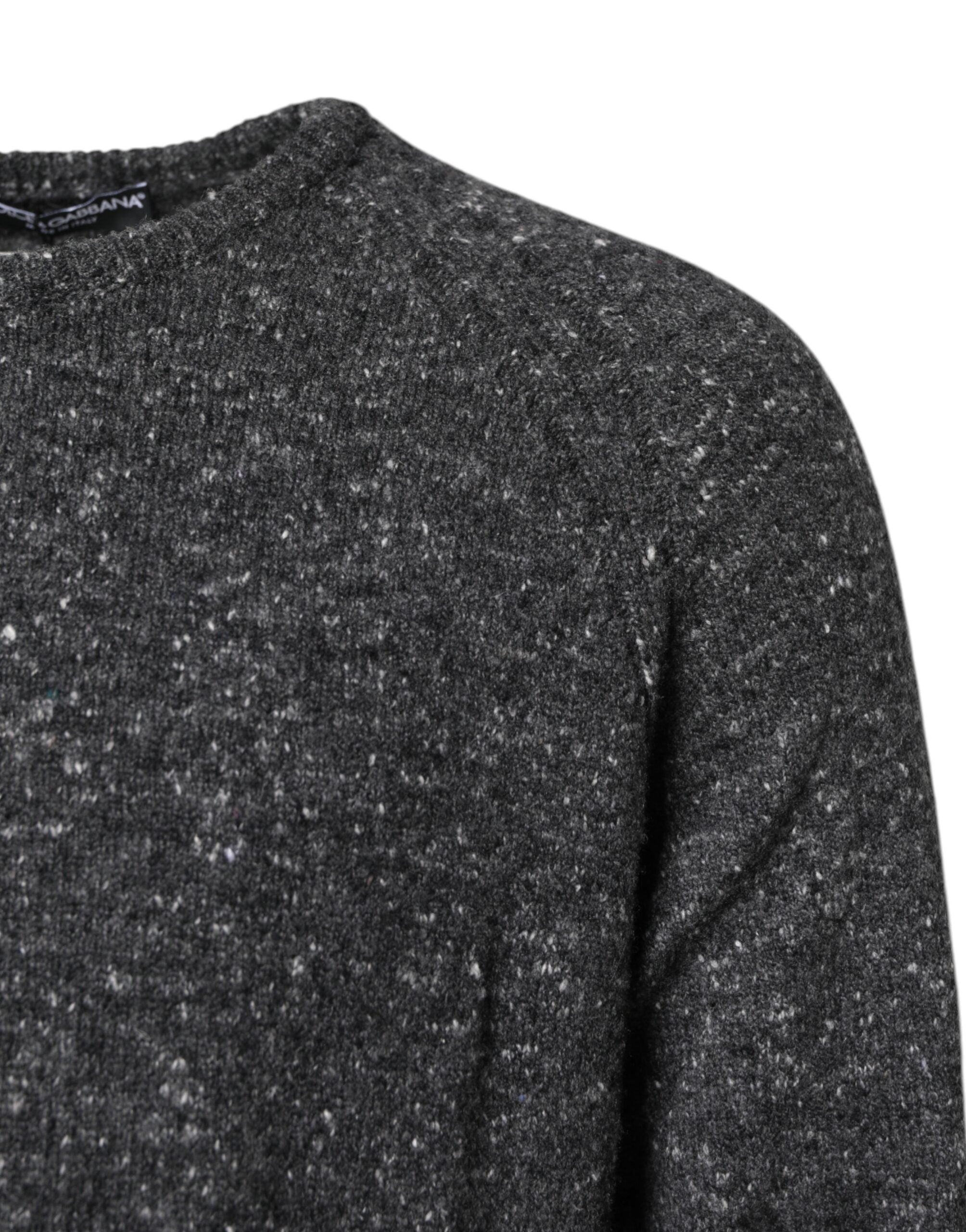 Dolce &amp; Gabbana Grauer Pullover aus gestrickter Wolle mit Rundhalsausschnitt