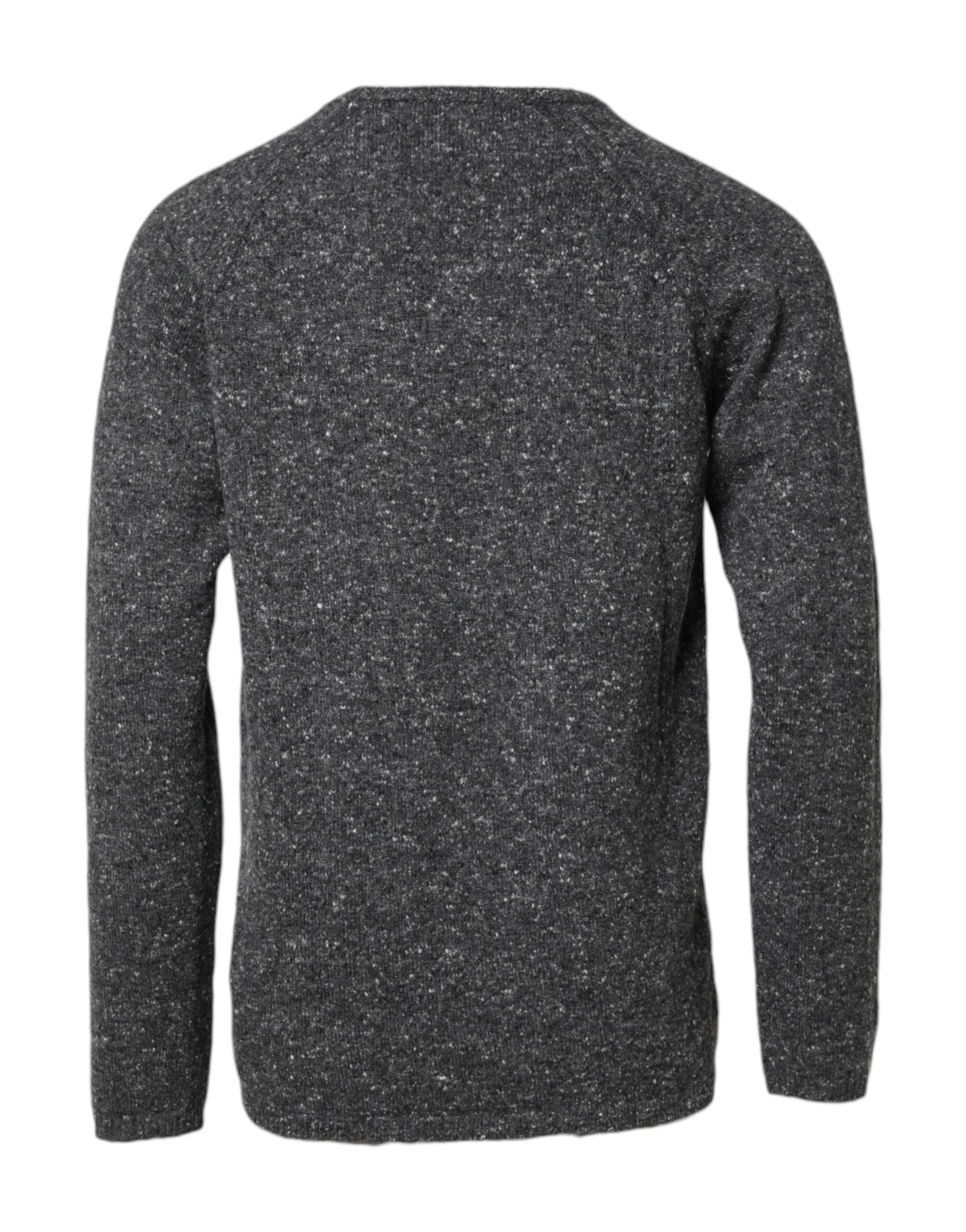 Dolce &amp; Gabbana Grauer Pullover aus gestrickter Wolle mit Rundhalsausschnitt