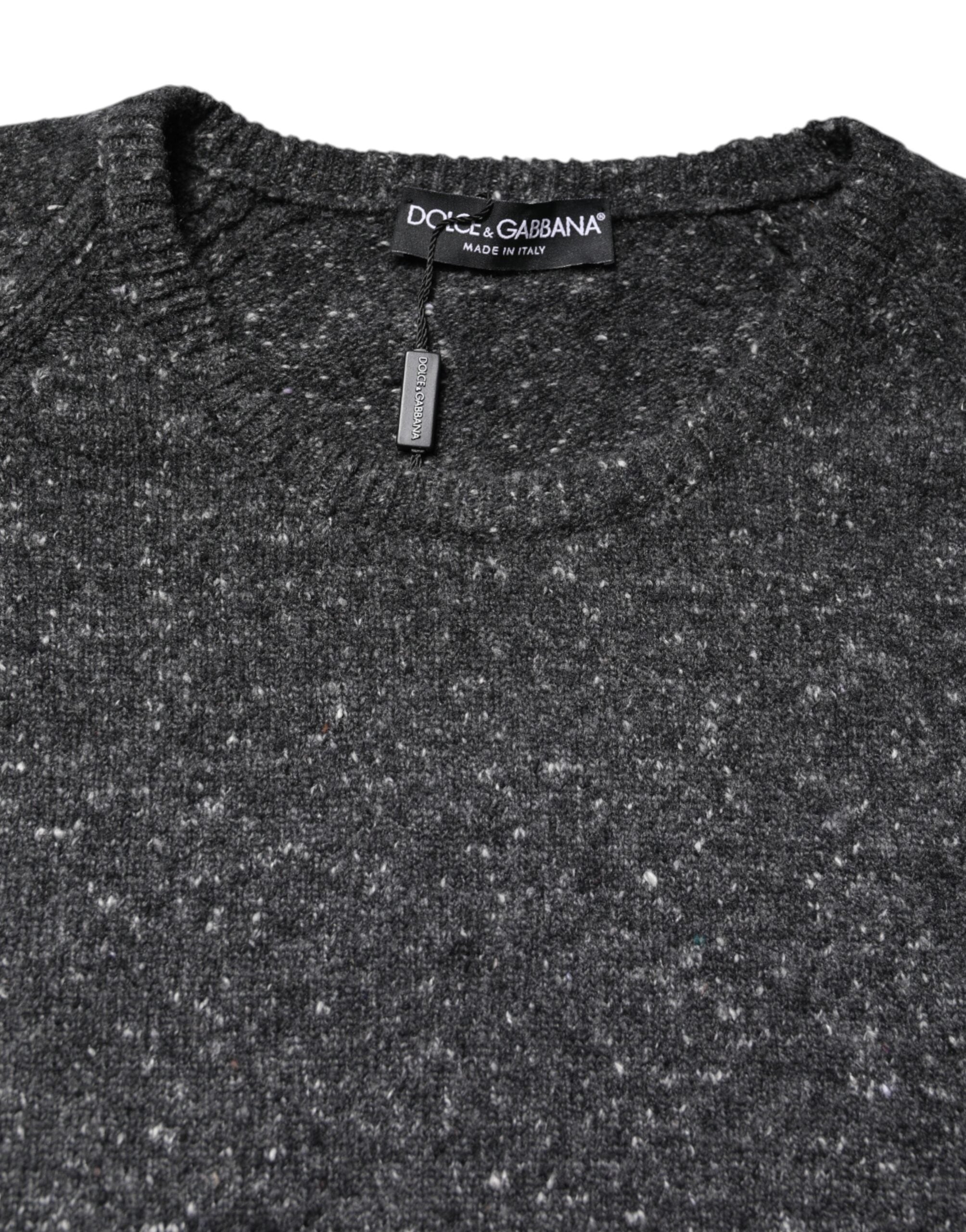 Dolce &amp; Gabbana Grauer Pullover aus gestrickter Wolle mit Rundhalsausschnitt