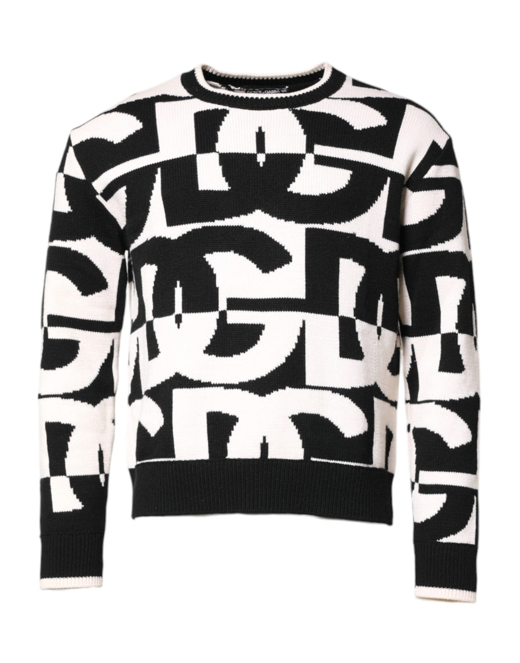 Dolce &amp; Gabbana – Schwarz-weißer Strickpullover mit Logo-Print