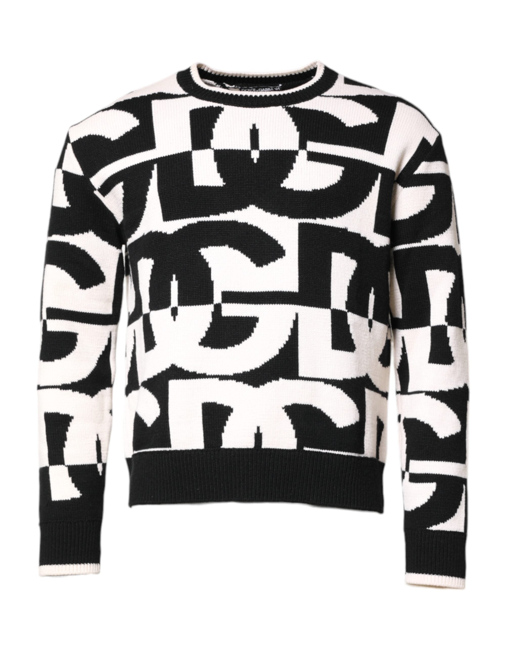 Dolce &amp; Gabbana – Schwarz-weißer Strickpullover mit Logo-Print