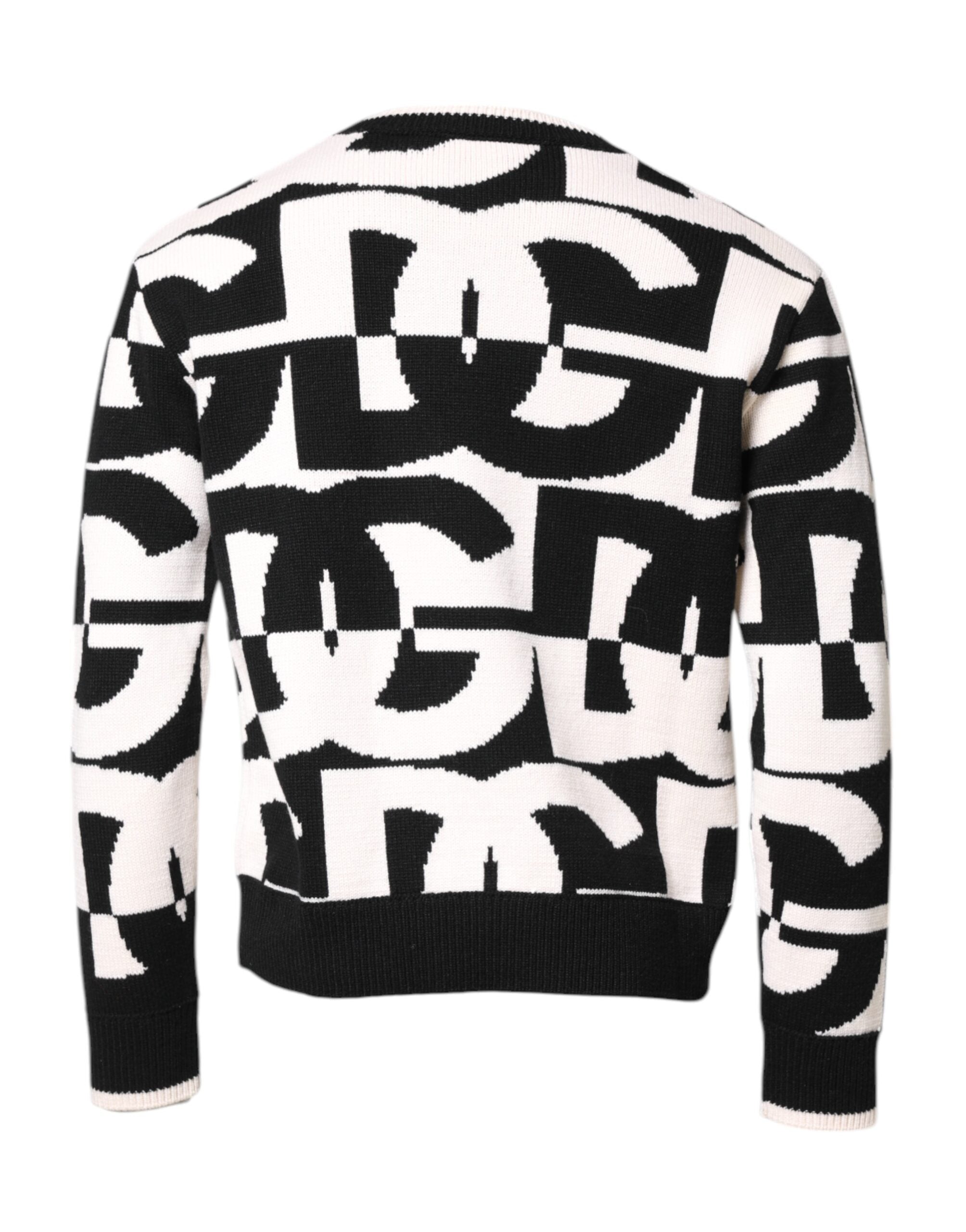 Dolce &amp; Gabbana – Schwarz-weißer Strickpullover mit Logo-Print