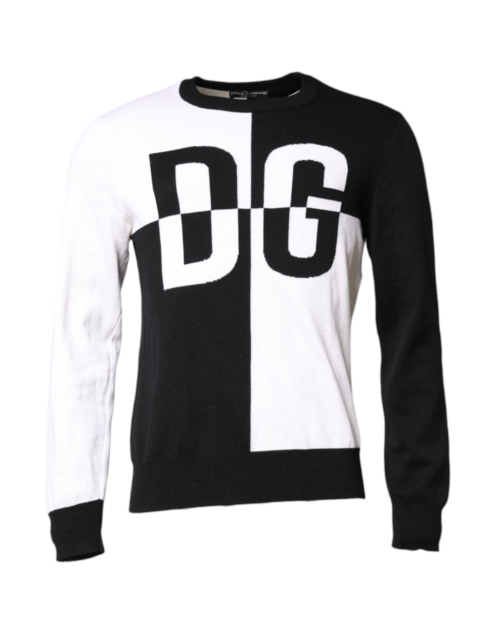Dolce &amp; Gabbana – Schwarz-weißer Strickpullover mit Logo-Print