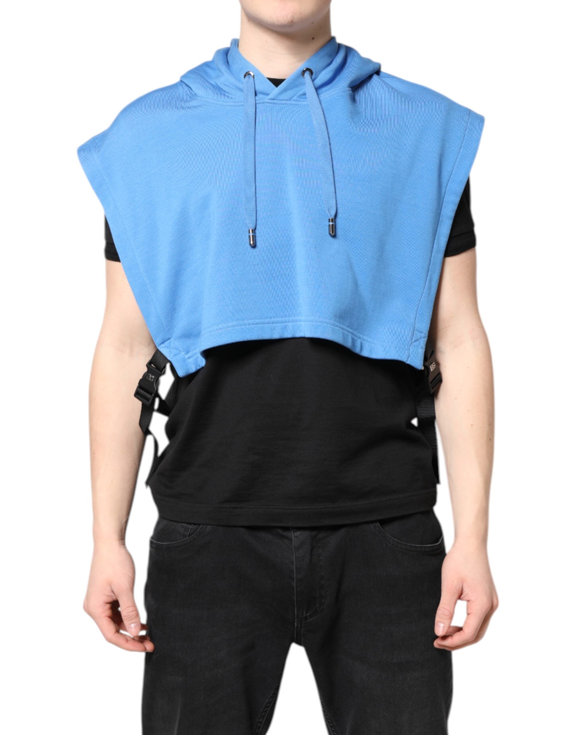 Dolce &amp; Gabbana Blaue Baumwolle Kapuzenjacke Herren Sportswear Weste Pullover