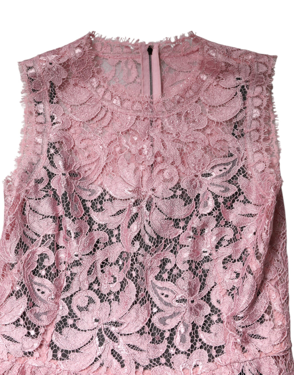 Dolce &amp; Gabbana – Ärmelloses Etuikleid aus rosa Blumenspitze