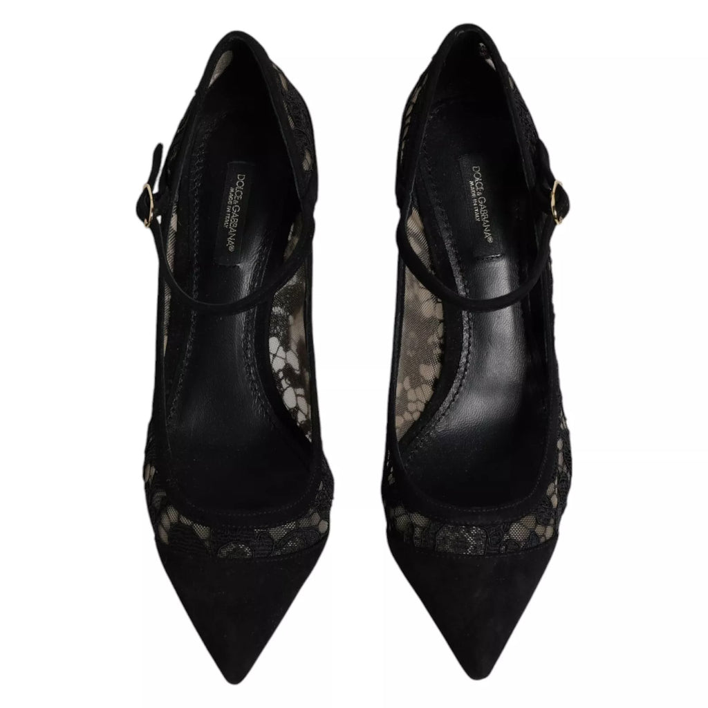 Dolce &amp; Gabbana – Schwarze Mary-Jane-Pumps mit Spitze von Taormina