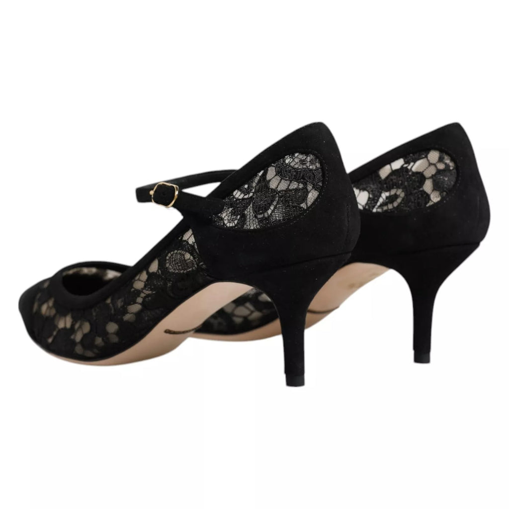 Dolce &amp; Gabbana – Schwarze Mary-Jane-Pumps mit Spitze von Taormina